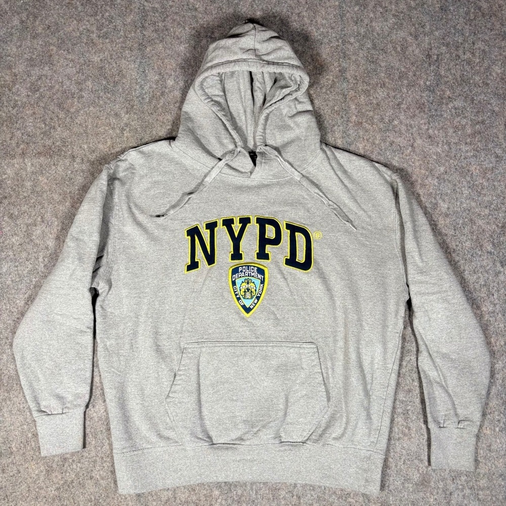 NYPD Hoodie Mens L Gray Embroidered Police Department Sweatshirt Licensed